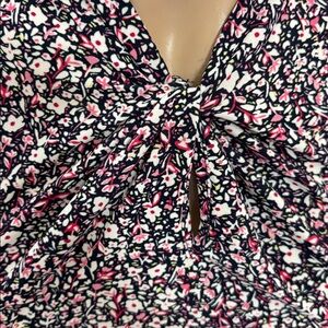 Tommy Hilfiger Black Sleeveless Floral Tie-Neck Tank with Pink and White Accents